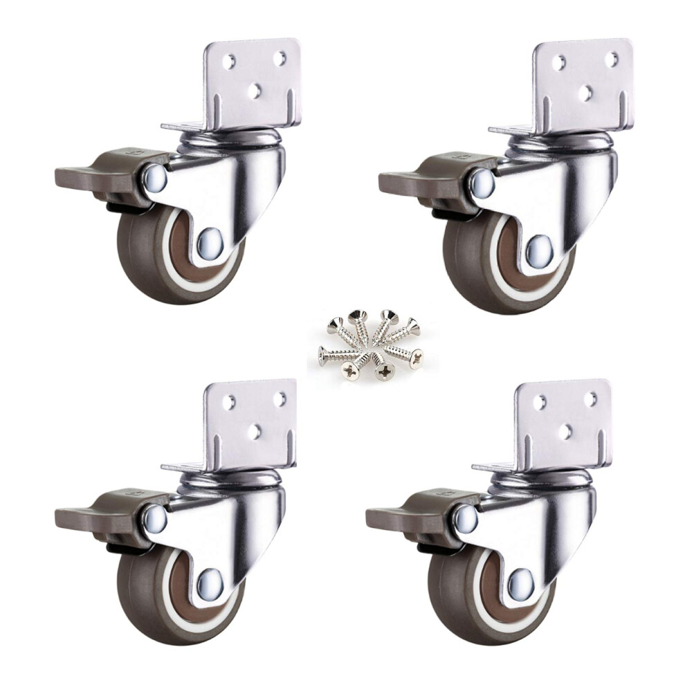 Lshaped Silent Swivel Caster Wheels 1.25In Set Of 4 With Brake For Furniture And Wood Floors 9351714518383