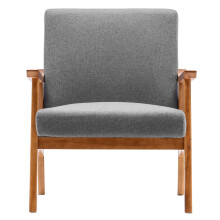 Dark Grey Linen Accent Chair with Tufted Back and Solid Wood Frame for Modern Living Room