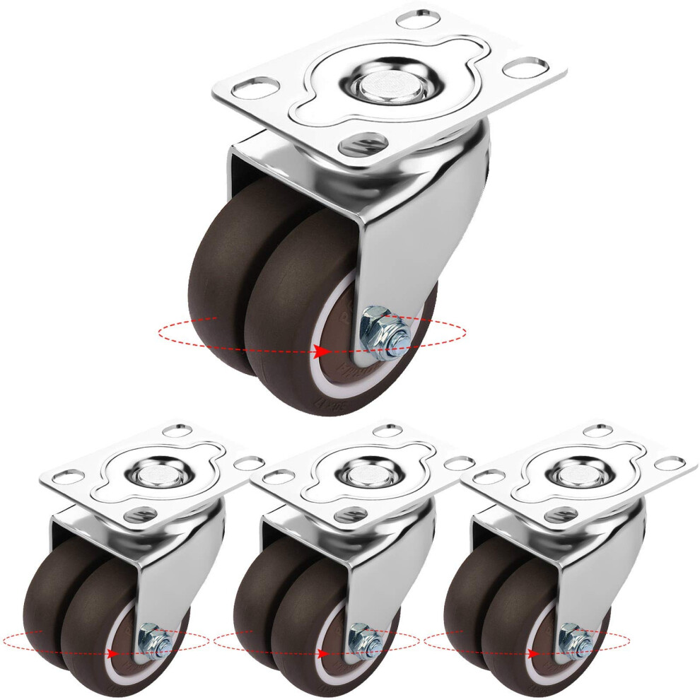 4Pcs 44Mm Rubber Swivel Caster Wheels No Brake, Double Wheel Furniture Casters With Screws, Quiet Floor Protection 9771547894735