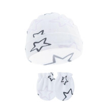 (Purple stars) Comfortable Newborns Baby Hat with Matching Scratch Proof Mittens 0-6 Months Infants for Keeping Fingers Warm