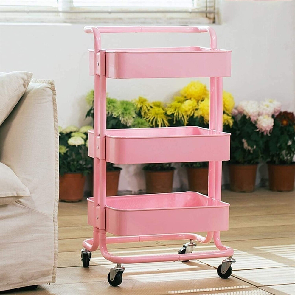 3Tier Rolling Utility Cart With Lockable Heavyduty Casters, Metal Storage Cart For Home And Office 9771547894964
