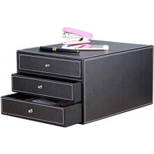 Lockable 3 Drawer A4 Filing Cabinet Black Office Storage Box Compact Desktop File Organizer