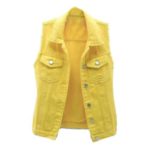 (XL, Yellow) Women Spring And Autumn Coats Solid Sleeveless Denim Jacket Outerwear