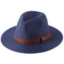 (59cm, Navy01) Lebanghui 56-58-59-60CM New Natural Panama Soft Shaped Straw Hat Summer Women/Men Wide Brim Beach Sun Cap UV Protection Fedora Hat