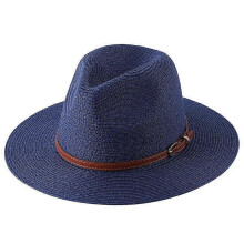 (59cm, Navy02) Lebanghui 56-58-59-60CM New Natural Panama Soft Shaped Straw Hat Summer Women/Men Wide Brim Beach Sun Cap UV Protection Fedora Hat