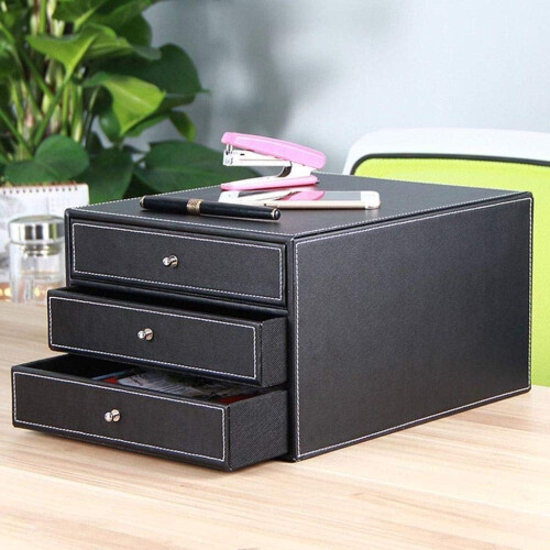 Lockable 3 Drawer A4 Filing Cabinet Black Office Storage Box Compact Desktop File Organizer 1