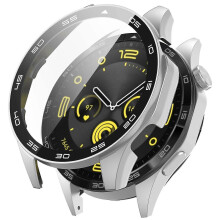 (Silver) Tempered Glass Screen Protector Pc Frame Watch Case For Huawei Watch Gt 4 46mm, With Dial Plate