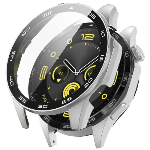 (Silver) Tempered Glass Screen Protector Pc Frame Watch Case For Huawei Watch Gt 4 46mm, With Dial Plate