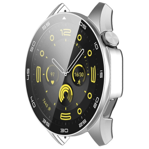(Silver) Tempered Glass Screen Protector Pc Frame Watch Case For Huawei Watch Gt 4 46mm, With Dial Plate 1