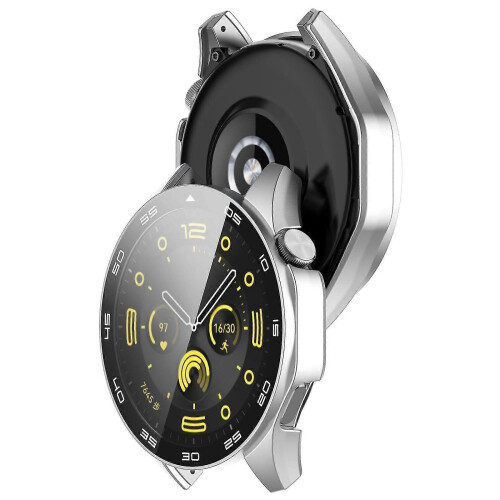 (Silver) Tempered Glass Screen Protector Pc Frame Watch Case For Huawei Watch Gt 4 46mm, With Dial Plate 2