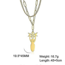 (Double Chain Gold) Skyrim Penctacle Triple Moon Goddess Amulet Necklace Wicca Pagan Pendants Necklaces for Women Stainless Steel Witchcraft Jewelry