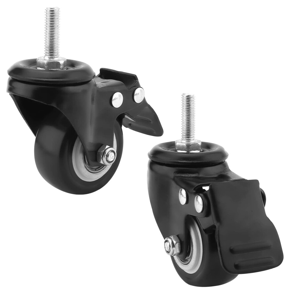2Pcs 8Mm Threaded Stem Swivel Caster Wheels With Brake Black Rubber Furniture Casters For Office Chair 9351714520096