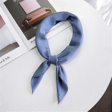 (Sky Blue) Fashion Solid Kerchief Women Head Scarf For Hair Pink Green White Silk Neck Scarfs Female 70cm*70cm Square Bandanas Lady Scarves