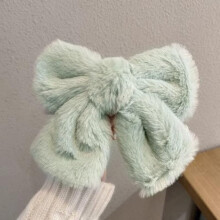 Light Green Velvet Hair Bow Clip 2 Pcs, Large Plush Reversible Design with Anti‑Slip Grip for Thick Hair