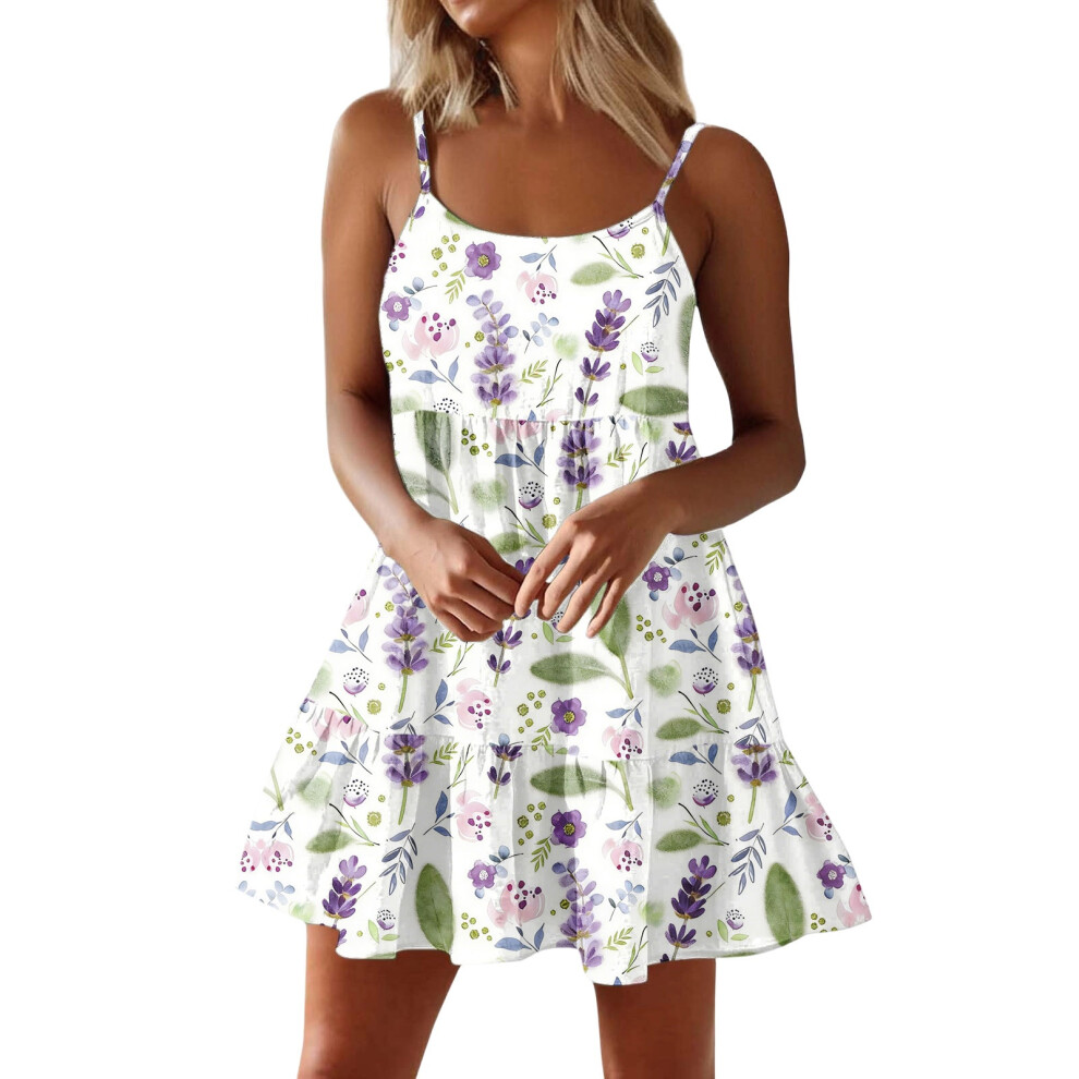 Purple Women Spaghetti Strap Ruffle Tiered Short Flowy- Xxl