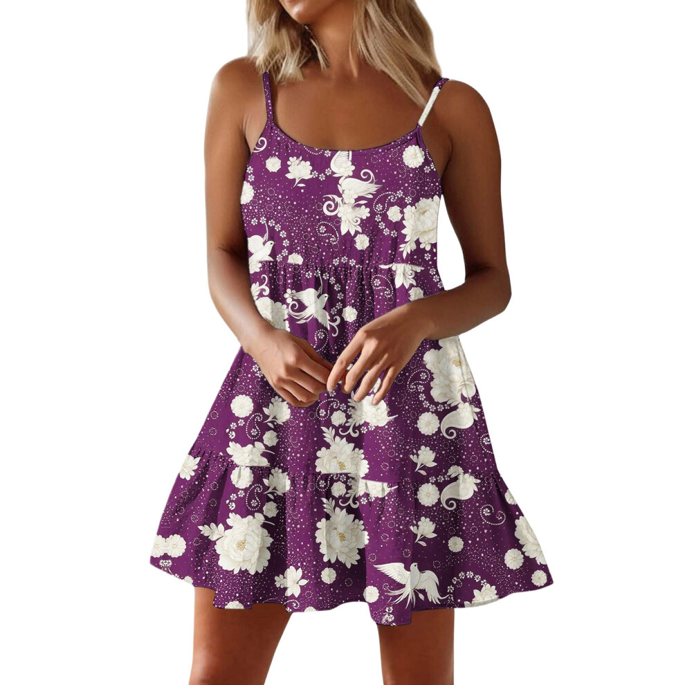 Lavender Women Spaghetti Strap Ruffle Tiered Short Flowy- Xs