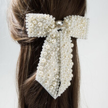Bridal Pearl Bow Hair Clip with Secure Spring Clip, Elegant 3D Bow, AntiFade Pearls, White