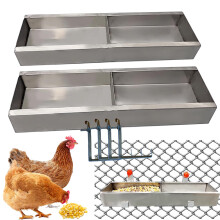 2 Pack Galvanized Hanging Chicken Feeder 50x11x4.5cm Metal Poultry Trough for Chicken Duck Goose