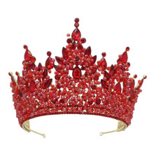 Red Rhinestone Crown Headband for Women Sparkling Tiara Design Elegant Alloy Accessory for Wedding