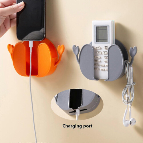 (White) Wall Holder Organizer Storage Box Mobile Phone Plug Wall Mounted Remote Control Zekai 2