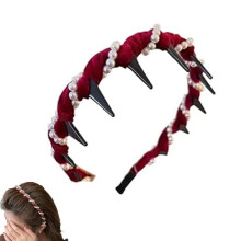 Vintage Pearl Headband with U Shape Non‑Slip Tooth Comb for Women, Retro Red Hair Accessory for Updo Styles