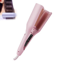 Hair Crimper Ceramic Curling Iron with Fast HeatUp, Ionic Frizz Control, VShaped Clip for Beach Waves (Pink)