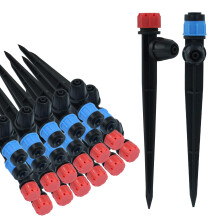 Adjustable 360 Drip Irrigation Emitters for 1/4 Inch Tubing, Leak‑Resistant Garden Watering Drippers, 50 Pack Red and Blue