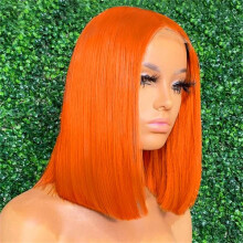 13x6 Lace Front Bob Wig Human Hair Orange Ombre Straight Short Cut for Women Brazilian Remy 10 Inch 180% Density