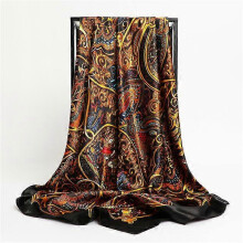 (90x90cm, D90-121-2) 2022 Square Scarf For Women Foulard Satin Hijab Silk Shawl Neckerchief Female Head Wraps Leaf Print Headband Hair bands Bandana
