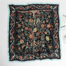 (90x90cm, D90-115-1) 2022 Square Scarf For Women Foulard Satin Hijab Silk Shawl Neckerchief Female Head Wraps Leaf Print Headband Hair bands Bandana