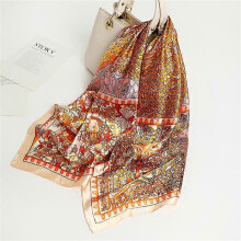 (90x90cm, D90-117-1) 2022 Square Scarf For Women Foulard Satin Hijab Silk Shawl Neckerchief Female Head Wraps Leaf Print Headband Hair bands Bandana