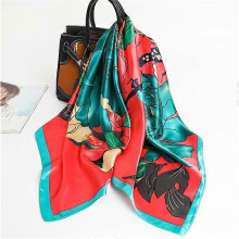 (90x90cm, D90-109-3) 2022 Square Scarf For Women Foulard Satin Hijab Silk Shawl Neckerchief Female Head Wraps Leaf Print Headband Hair bands Bandana