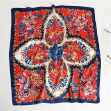 (90x90cm, D90-119-6) 2022 Square Scarf For Women Foulard Satin Hijab Silk Shawl Neckerchief Female Head Wraps Leaf Print Headband Hair bands Bandana