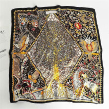 (90x90cm, D90-117-5) 2022 Square Scarf For Women Foulard Satin Hijab Silk Shawl Neckerchief Female Head Wraps Leaf Print Headband Hair bands Bandana