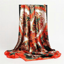 (90x90cm, D90-119-4) 2022 Square Scarf For Women Foulard Satin Hijab Silk Shawl Neckerchief Female Head Wraps Leaf Print Headband Hair bands Bandana