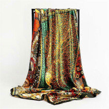 (90x90cm, D90-117-4) 2022 Square Scarf For Women Foulard Satin Hijab Silk Shawl Neckerchief Female Head Wraps Leaf Print Headband Hair bands Bandana