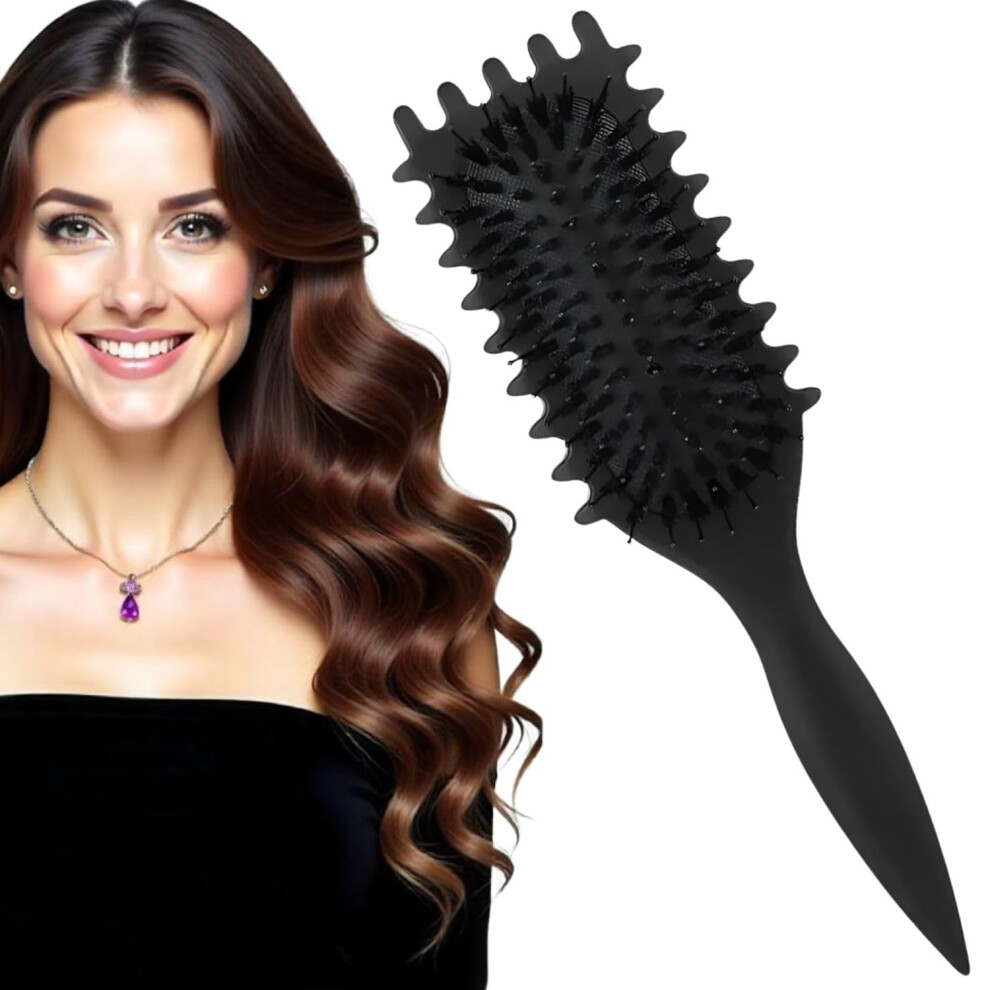 5 in 1 Curl Defining Brush for Curly Wavy Coily Hair, Gentle Detangling and Frizz Control Design