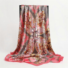 (90x90cm, D90-119-1) 2022 Square Scarf For Women Foulard Satin Hijab Silk Shawl Neckerchief Female Head Wraps Leaf Print Headband Hair bands Bandana
