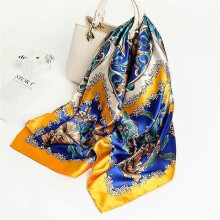 (90x90cm, D90-119-7) 2022 Square Scarf For Women Foulard Satin Hijab Silk Shawl Neckerchief Female Head Wraps Leaf Print Headband Hair bands Bandana