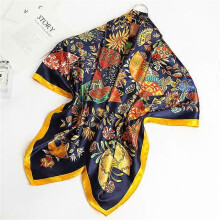 (90x90cm, D90-113-3) 2022 Square Scarf For Women Foulard Satin Hijab Silk Shawl Neckerchief Female Head Wraps Leaf Print Headband Hair bands Bandana