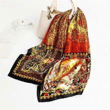(90x90cm, D90-117-2) 2022 Square Scarf For Women Foulard Satin Hijab Silk Shawl Neckerchief Female Head Wraps Leaf Print Headband Hair bands Bandana