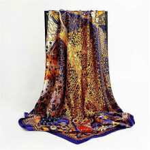 (90x90cm, D90-117-6) 2022 Square Scarf For Women Foulard Satin Hijab Silk Shawl Neckerchief Female Head Wraps Leaf Print Headband Hair bands Bandana