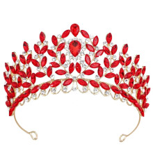 Gold Red Crystal Rhinestone Bridal Tiara Wedding Crown for Women Girls Vintage Alloy Diadem