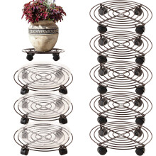 8 Pack Heavy Duty Metal Plant Caddy with Lockable Wheels, 13.8 Inch Rolling Plant Stand for Large Pots Indoor Outdoor, Brown