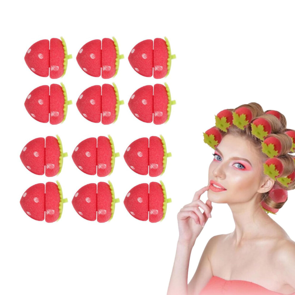 Red Strawberry Heatless Curlers 12Pcs Soft Sponge Hair Rollers For Overnight Styling On Long And Short Hair