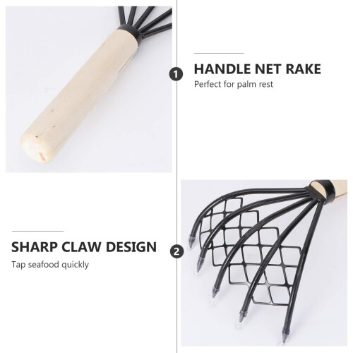 Clam Rake with Ergonomic Wood Handle for Fast Shellfish Digging and Beach Clamming Use 1
