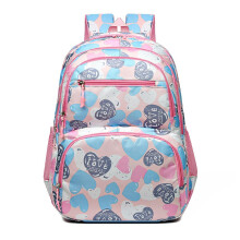 Girls School Backpack Waterproof Oxford Cloth Cute Heart Print Lightweight Preppy Bag