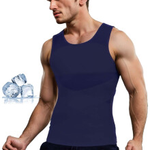 (L, Navy Blue) Sculpt Body, Shaper Vest 2.0, Double Compression Men's Body Shaper, Comfortable Casual Plain Compression Vest for Men