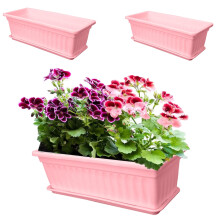3Pcs Red Window Box Planters with Drainage Trays, Durable Rectangular Flower Planter Boxes with Plant Labels for Balcony and Garden