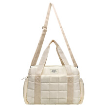 Gym Bag for Women, 14 Inch Small Duffel with Wet Compartment, Quilted Tote for Workout and Travel, Beige
